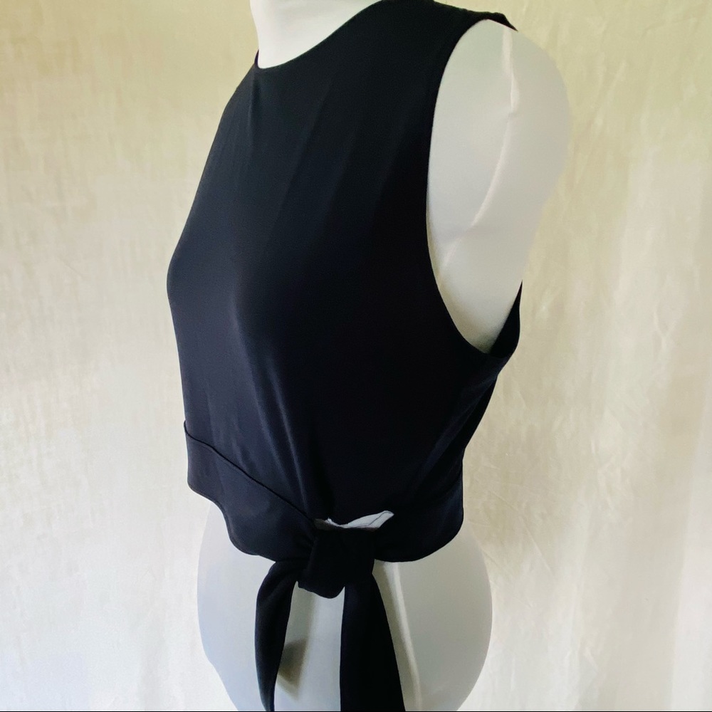 Navy Blue Leith Sleeveless Side Tie Crop Top